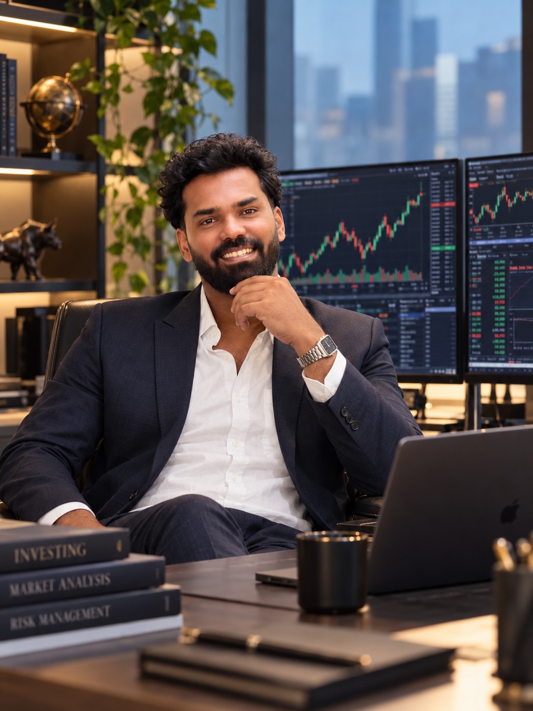 Asif Junais at his trading desk